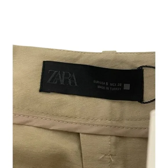 Zara Womens Midi Skirt Small S Tan Brown Cotton Pleated Flared Hem 1971/052 NWD - Picture 5 of 16